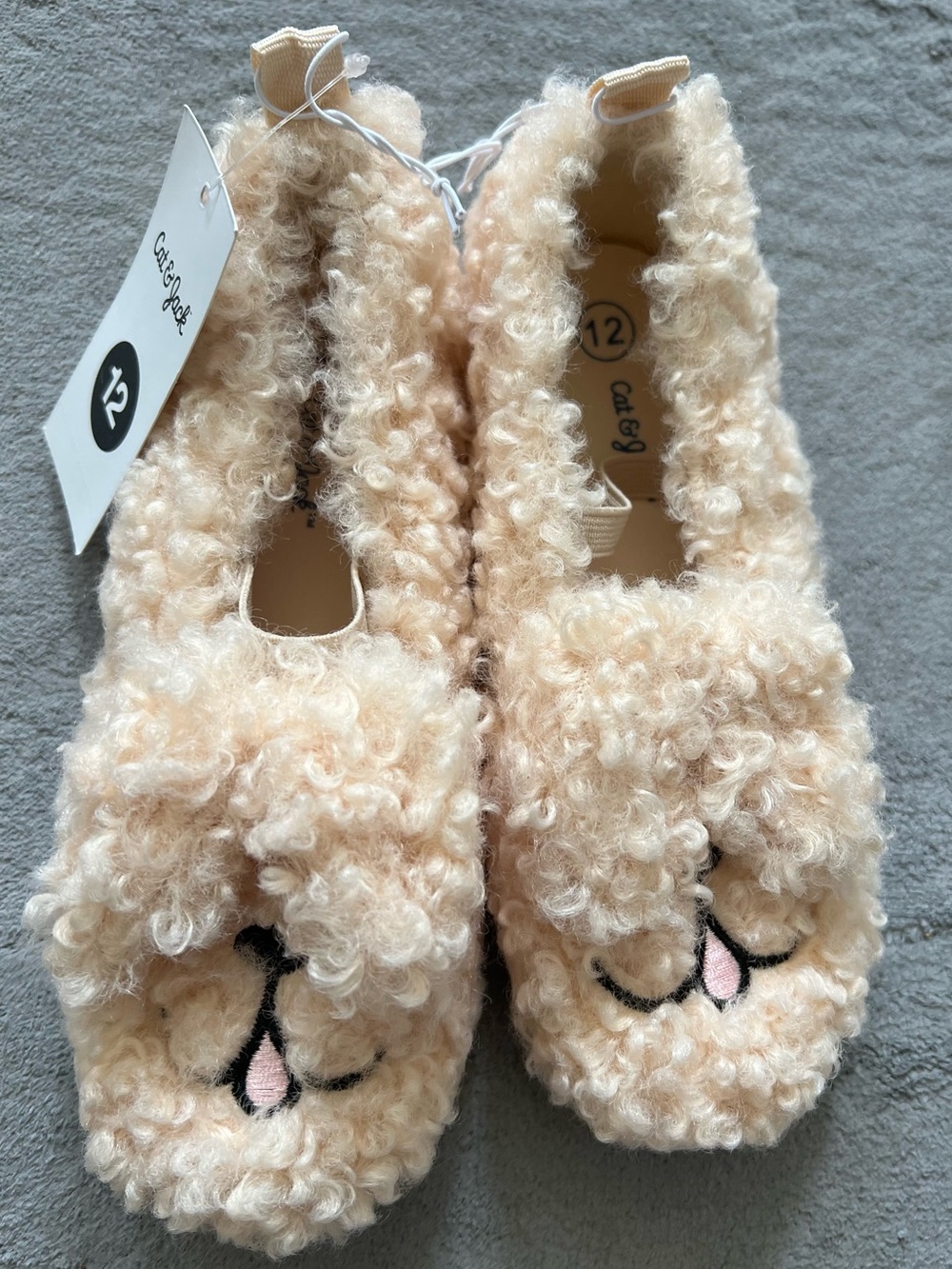 Cat & Jack Kid’s Cream Valtina Slip-On Curly Faux Fur Sneakers w/Dog Face & Ears